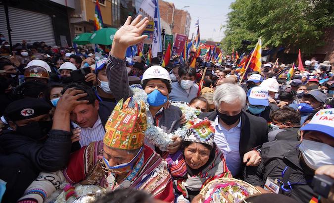 Evo Morales is received by thousands of people in Villazon, Bolivia, Nov. 9, 2020