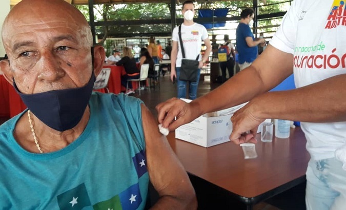 Man receives a dose of Abdala vaccine, Venezuela, June 29, 2021.