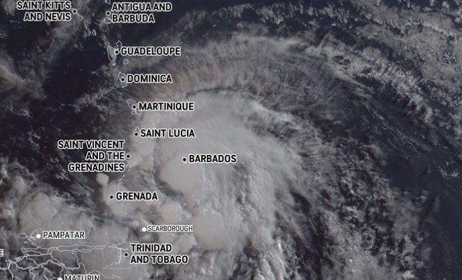 Satellite image of tropical storm Elsa, July 2, 2021.
