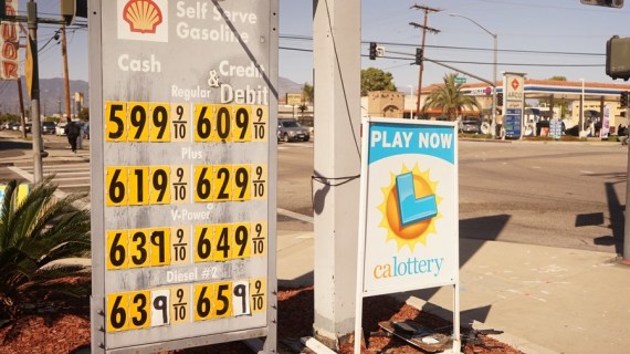Gas prices are displayed at a gas station in Los Angeles County, California, the United States, on March 20, 2022.