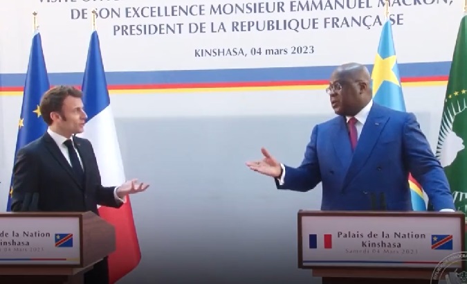 President Emmanuel Macron (L) and President Felix Tshisekedi, March 4, 2023.