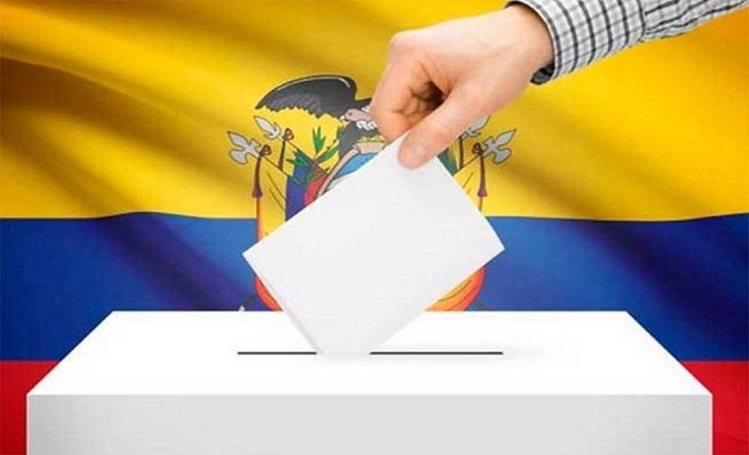 Ecuador flag and voting ballot. Aug. 18, 2023.
