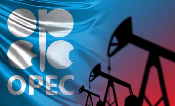 OPEC logo illustrated with some oil wells.