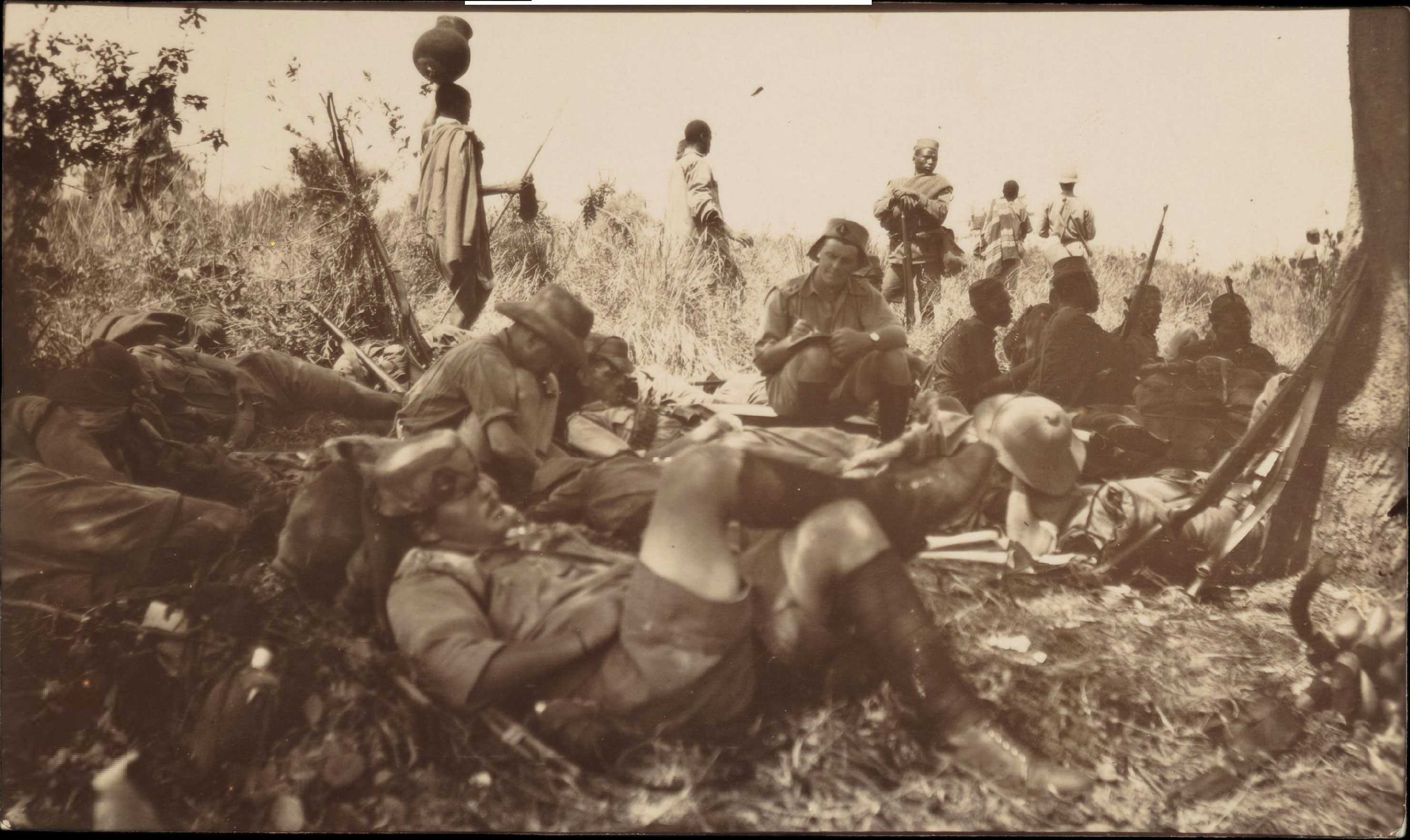 Soldiers resting in northern Africa were the WWI took place.