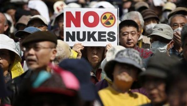 Anti-nuclear protesters march in Tokyo March 10, 2013. 