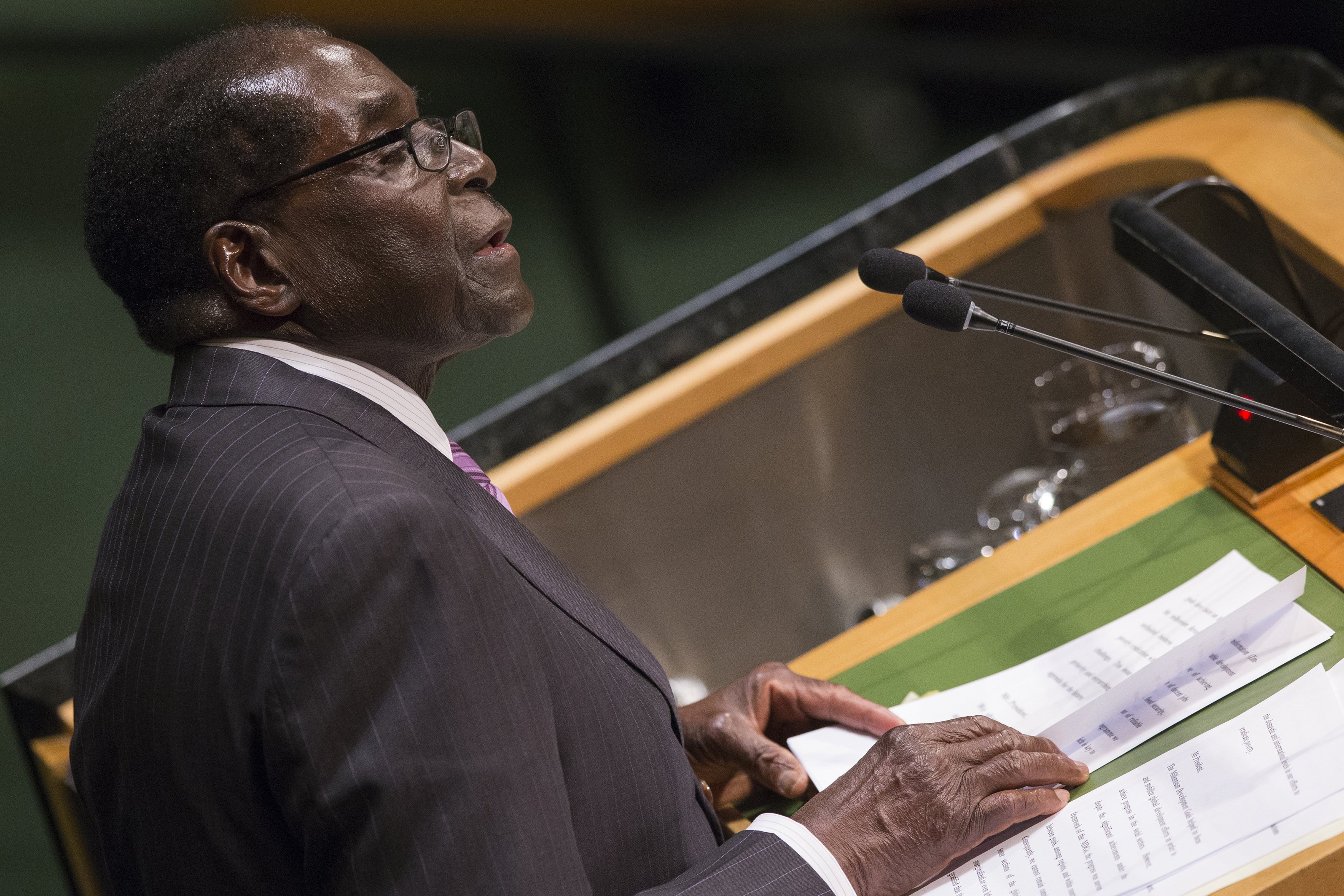 Zimbabwe's President Robert Mugabe addresses the 69th United Nations General Assembly at the United Nations Headquarters in New York September 25, 2014. (REUTERS/Adrees Latif)