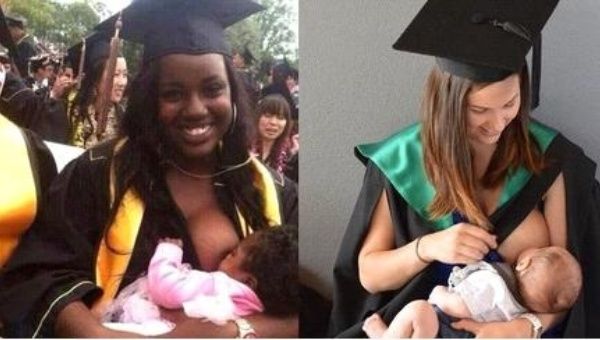 Two women breastfeeding their babies at graduation (Sent by Linda Gordon)