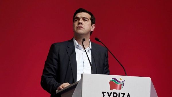 Alexis Tsipras, opposition leader and head of the left-wing Syriza party, looks on as he speaks during his party's congress in Athens Jan. 3, 2015.