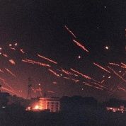 Anti-aircraft tracers light up downtown Baghdad, Jan. 17, 1991