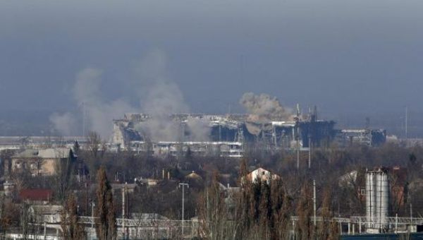 Smoke rises above the Sergey Prokofiev International Airport in Donetsk.