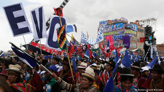 Supporters of Evo Morales rally during Bolivia's presidential election in October 2014.