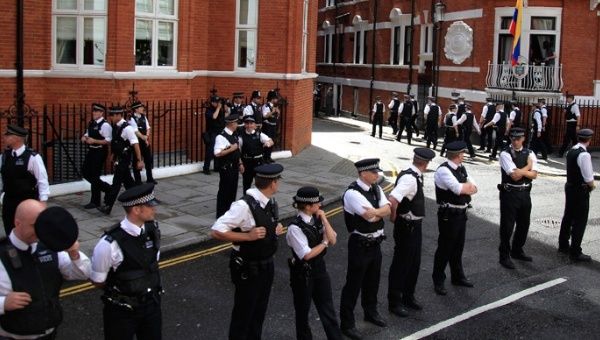 The Ecuadorean embassy is surrounded by a 24-hour police presence.