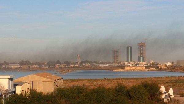 Smoke rises after an airstrike hit Maitiga airport early Thursday morning, in Tripoli March 5, 2015. 