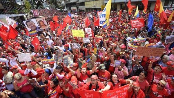 Venezuelan government supporters rally in Caracas.