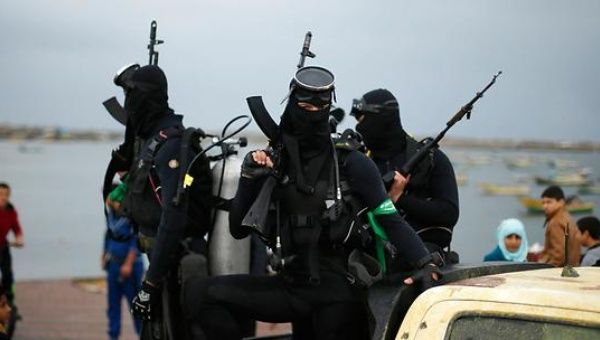 Hamas naval commandos during a rally in Gaza.
