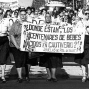 Argentina's Grandmothers of the Plaza de Mayo demanding justice for the disappeared. Sign reads 