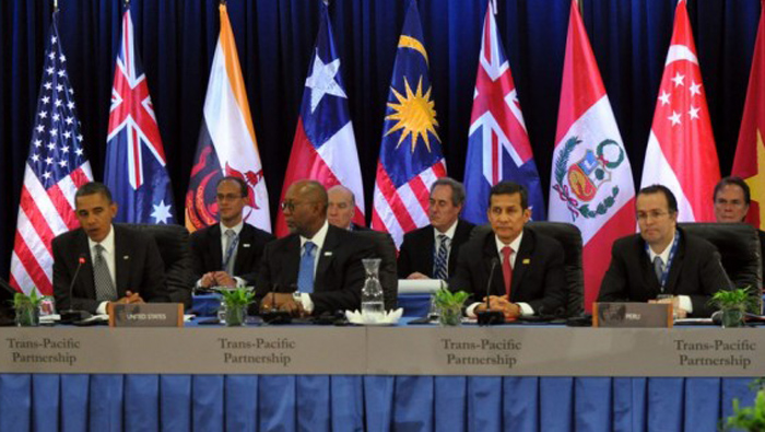 Peruvian President Ollanta Humala (2ndL), listens as U.S. President Barack Obama (L) speaks. The TTP is an economic agreement between countries that have signed free trade agreements with the U.S.