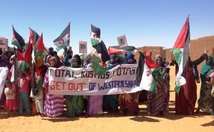 Sahrawi women protesting against resource exploitation in Western Sahara earlier this year