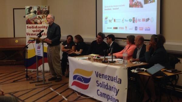 Jeremy Corbyn addresses closing rally against U.S. intervention against Venezuela.
