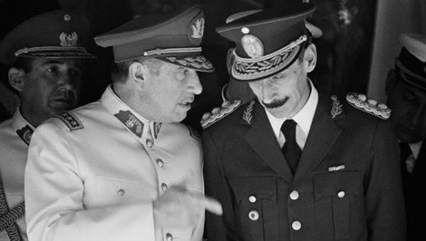 1970s-1980s: The region's brutal dictators responsible for tens of thousands of disappearances - including Videla (R) in Argentina and Pinochet (L) in Chile continue unimpeded in the OAS despite the body's alleged commitment to democracy.