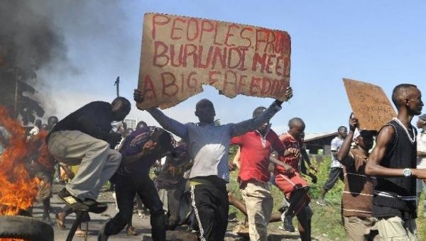 A protest in Musaga on the outskirts of Bujumbura on April 28, 2015