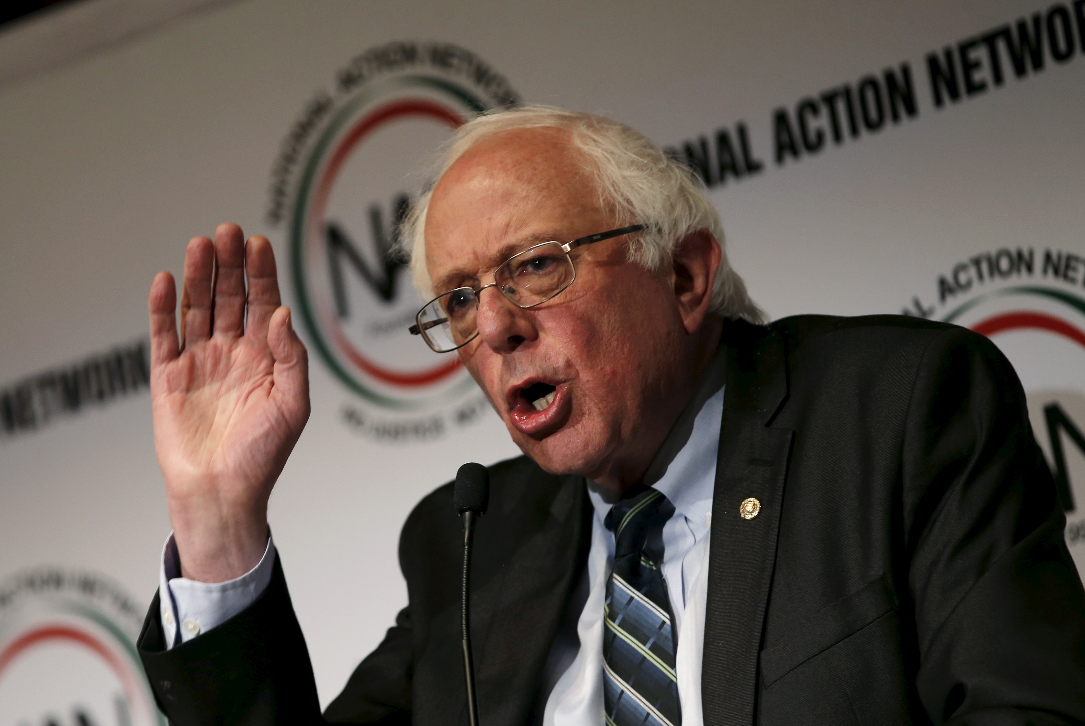 U.S. Senator Bernie Sanders speaks at the opening of the 2015 National Action Network Convention in New York City April 8, 2015.