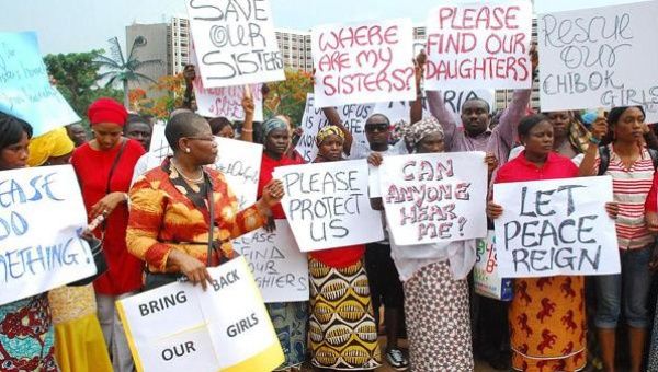 Vice president of the World Bank's Africa division speaks while leading a march of Nigeria women and mothers of the kidnapped girls of Chibok, April 30, 2014.