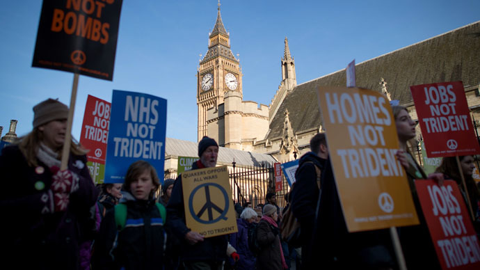 Anti-nuclear protesters gather in central London on January 24, 2015