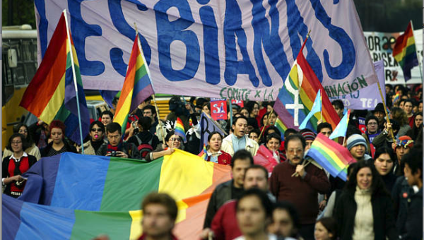 LGBT rights activists march during a previous pride parade in Santiago, Chile.