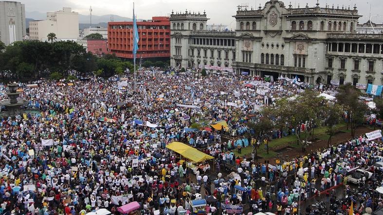 Tens of thousands of protesters demanded the resignation of Guatemalan President Otto Perez Molina in downtown Guatemala City, May 16, 2015.