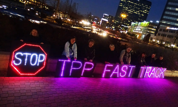 Activists in Dallas oppose the Trans-Pacific Partnership and “fast track.”