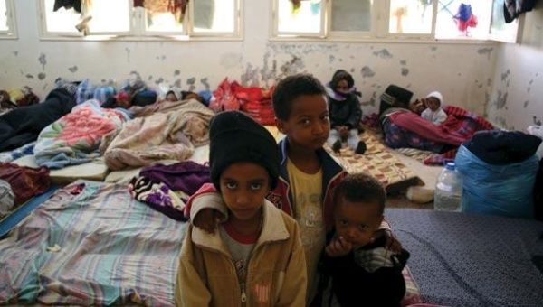Children of irregular migrants in a holding centre located on the outskirts of Misurata, Libya.