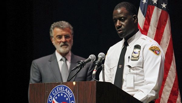 Cleveland Police Chief Calvin Williams (R) and Cleveland Mayor Frank Jackson