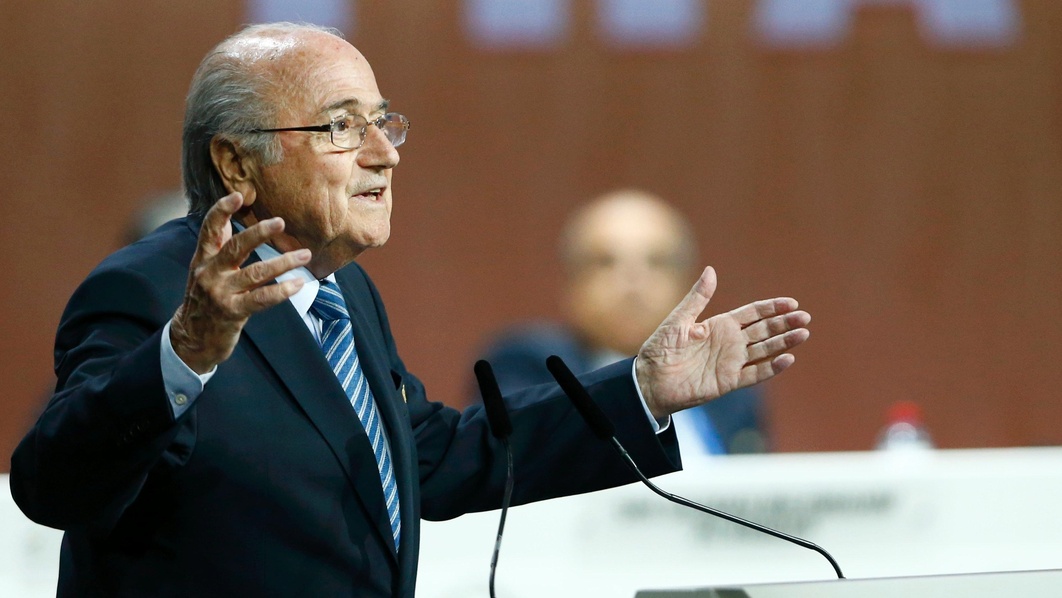 FIFA President Sepp Blatter makes a speech before the election process at the 65th FIFA Congress in Zurich, Switzerland.