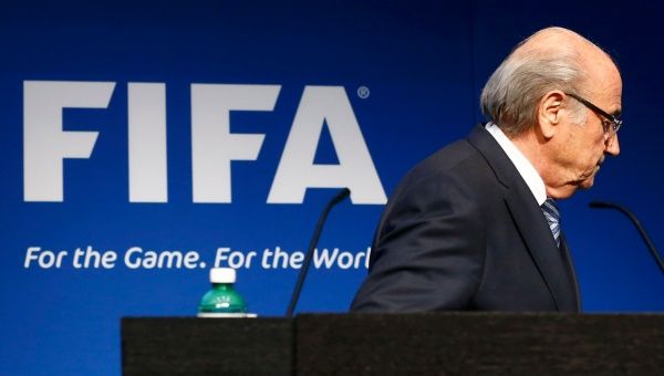 Bye-bye Blatter: the ex-FIFA boss makes his exit after his statement during a news conference at the FIFA headquarters in Zurich, Switzerland, June 2, 2015.