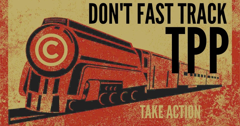 A campaign banner opposing TPP