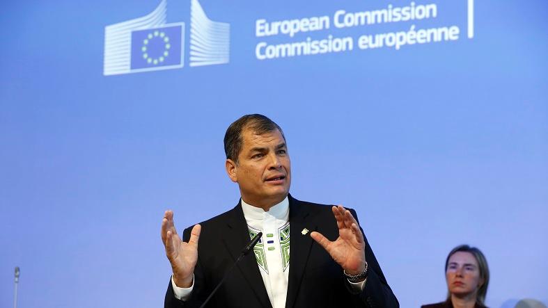 Ecuadorean President Rafael Correa addresses the EU-CELAC summit in Brussels, June 10, 2015.