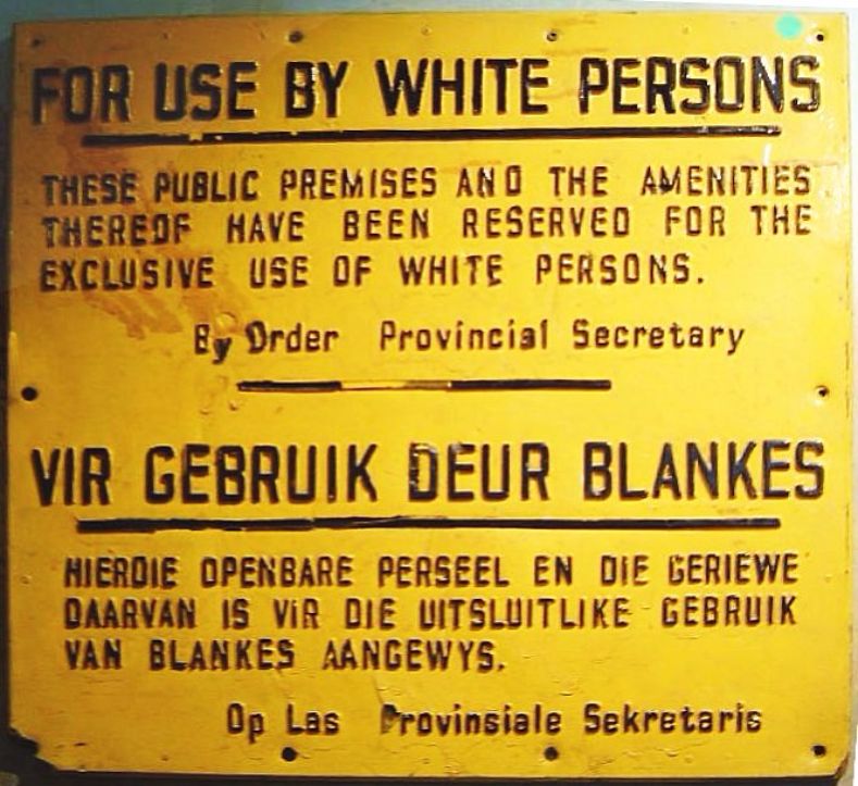 An apartheid-era sign in English and Afrikaans designated a public space as 