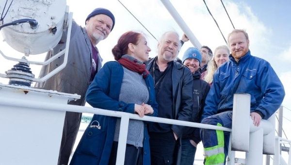 Members of the Freedom Flotilla Coalition aboard the Marianne of Gothenburg which is hoping to sail to Gaza. 