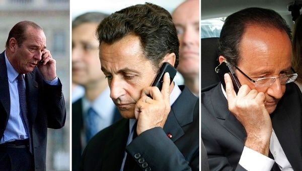 File pictures of (L-R) former French President Jacques Chirac, former French President Nicolas Sarkozy and incumbent President Francois Hollande.