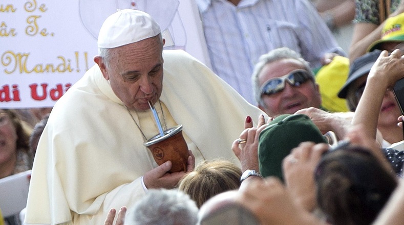 Argentine Pope Francis drinks the herbal tea mate, popular in the Southern Cone. He has expressed a wish to try chewing coca leaves on his trip to Bolivia.