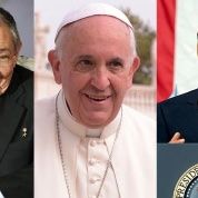 Cuban leader Raul Castro (left), Pope Francis (centre) and U.S. President Barack Obama (right).