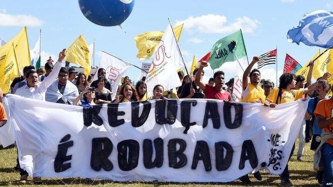 Students protested against the proposed bill outside Congress in Brasilia.