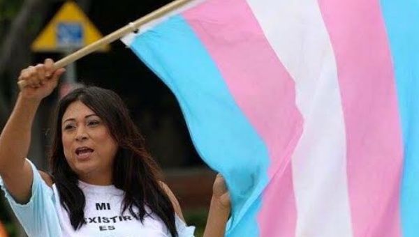 Jennicet Gutiérrez, who made international headlines for interrupting President Obama's speech last week, waves the Transgender Pride Flag. Gutiérrez called upon Obama to stop deportations and the detention of undocumented LGBTQ people.