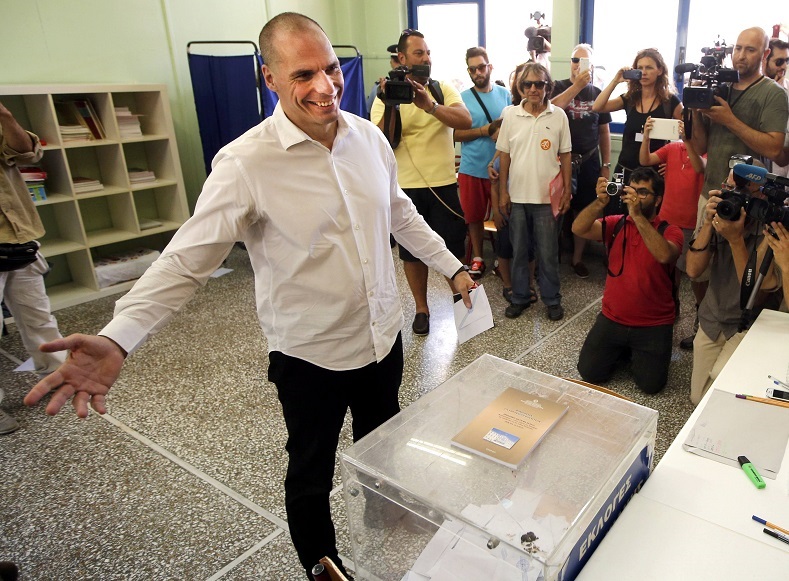 Greek Finance Minister Yanis Varoufakis votes at a polling station in Athens, Greece July 5, 2015.