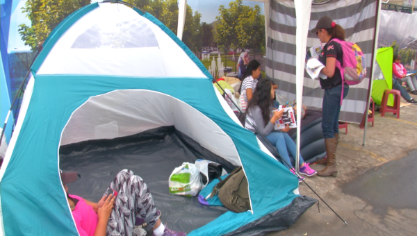 People began camping on the sidewalks surrounding Bicentenario Park Sunday morning.