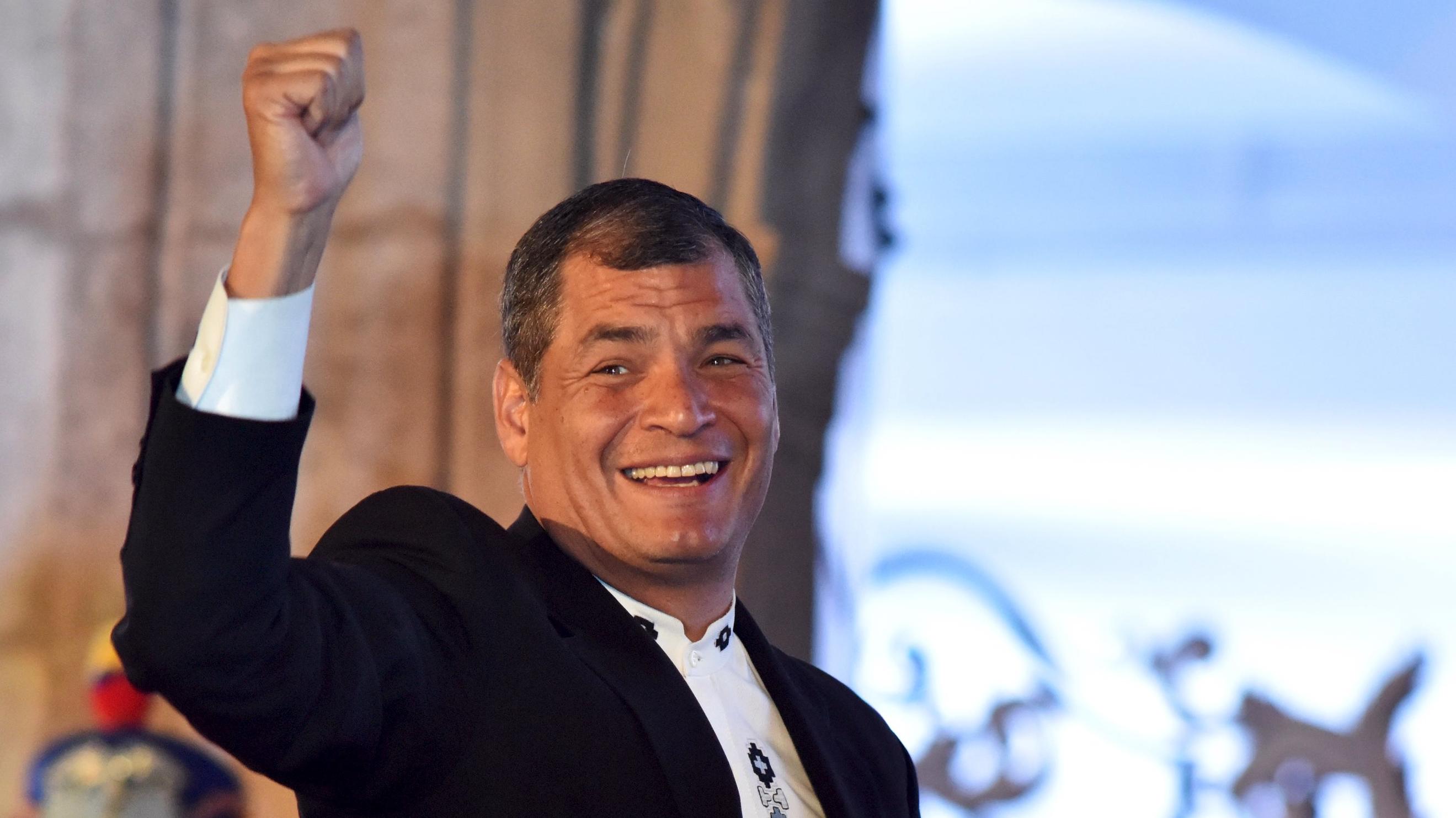 Ecuador's president Rafael Correa gestures before entering a meeting with Pope Francis (not pictured) in Quito, Ecuador, July 6, 2015.