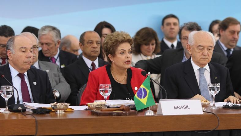 Brazilian President Dilma Rousseff presides over the plenary of the 48th summit summit in Brasilia, Brazil, July 17, 2015.