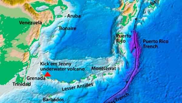 The Kick 'em Jenny volcano lies to the north-east of Venezuela.