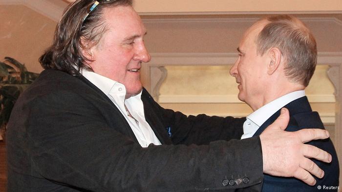 French-born actor Gerard Depardieu embraces Russian President Vladimir Putin.